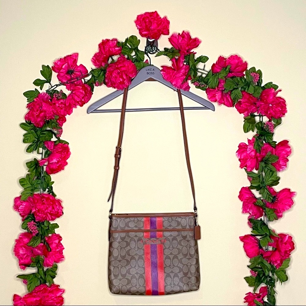 Coach Varsity Stripe Orange & Purple Crossbody